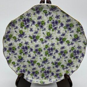 Lefton China Vintage Luncheon Plate, Scallop Shell Form, Hand Painted, Marked